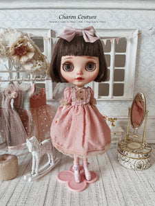 12.Pink Puffed-sleeve Dress Set