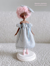 Load image into Gallery viewer, Dusty Blue Shoulder Puff Dress with beads