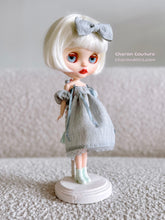 Load image into Gallery viewer, Dusty Blue Shoulder Puff Dress with beads