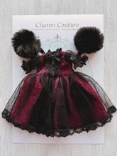 Load image into Gallery viewer, Red Linen &amp; Black Tulle Dress Set