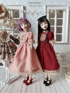 12.Pink Puffed-sleeve Dress Set